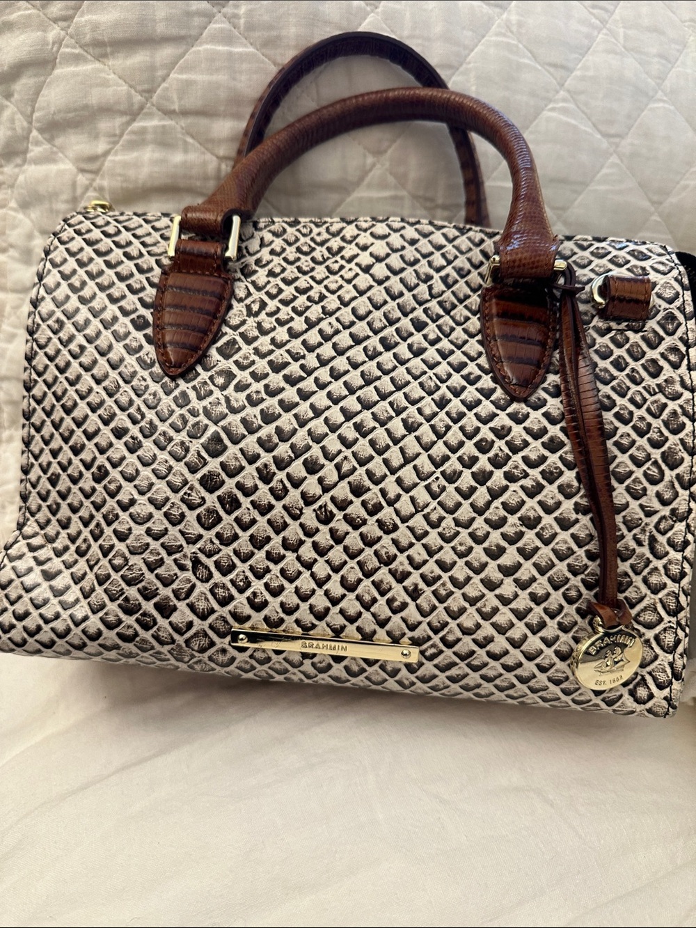 Brahmin snakeskin print satchel purse
